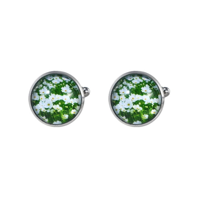 Gemelos vintage Daisy para hombre, elegante diseño redondo esmaltado