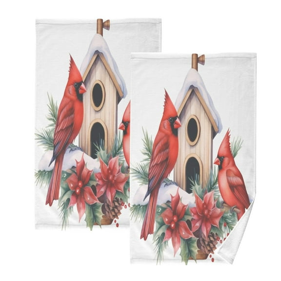 joogoo 2 PCs Hand Towels Sets Cardinal Poinsettia Flower Cotton Face Towel Bathroom Decorative