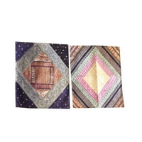 Mogul Designer Throw Pillow Sham Vintage Silk Sari Border Patchwork Cushion Covers 16"x16"
