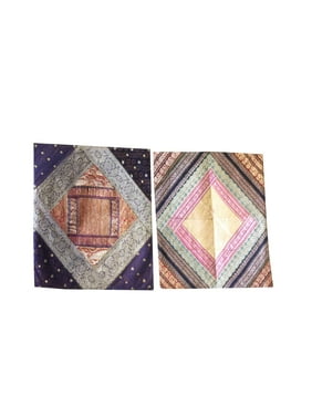 Mogul Designer Throw Pillow Sham Vintage Silk Sari Border Patchwork Cushion Covers 16"x16"