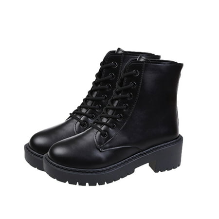 

BELLZELY Christmas Ornaments Clearance Martins Boots For Women In Fall And Winter New Style British Style Fashionable Round Toe Front Lace-up Mid-heeled Handsome Motorcycle Boots For Women