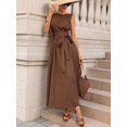 thumbnail image 6 of Brown Sleeveless Tie Waist A-Line Maxi Dress For Women Elegant Vacation Dress, 6 of 7