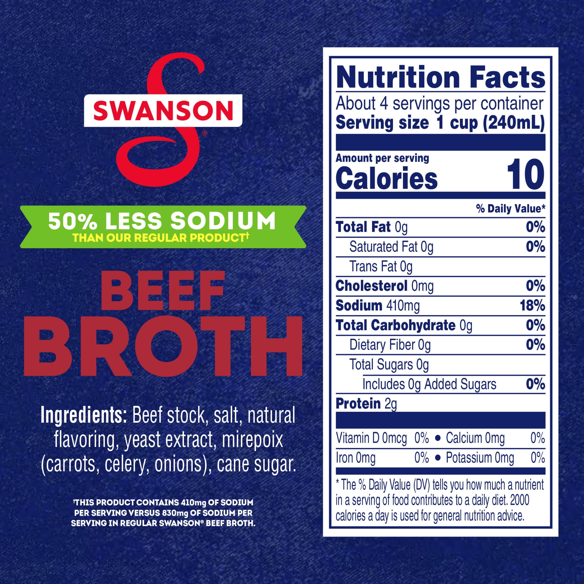 Swanson Lower Sodium Beef Broth, 32 oz Carton