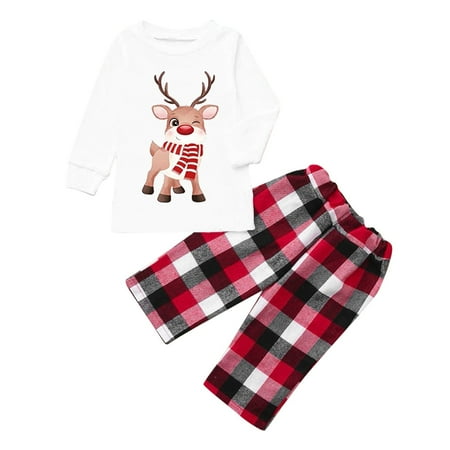 

Christmas Pjs Deer Plaid Print Long Sleeve T Shirt Top And Pants Xmas Sleepwear Holiday Family Matching Pajamas Outfit
