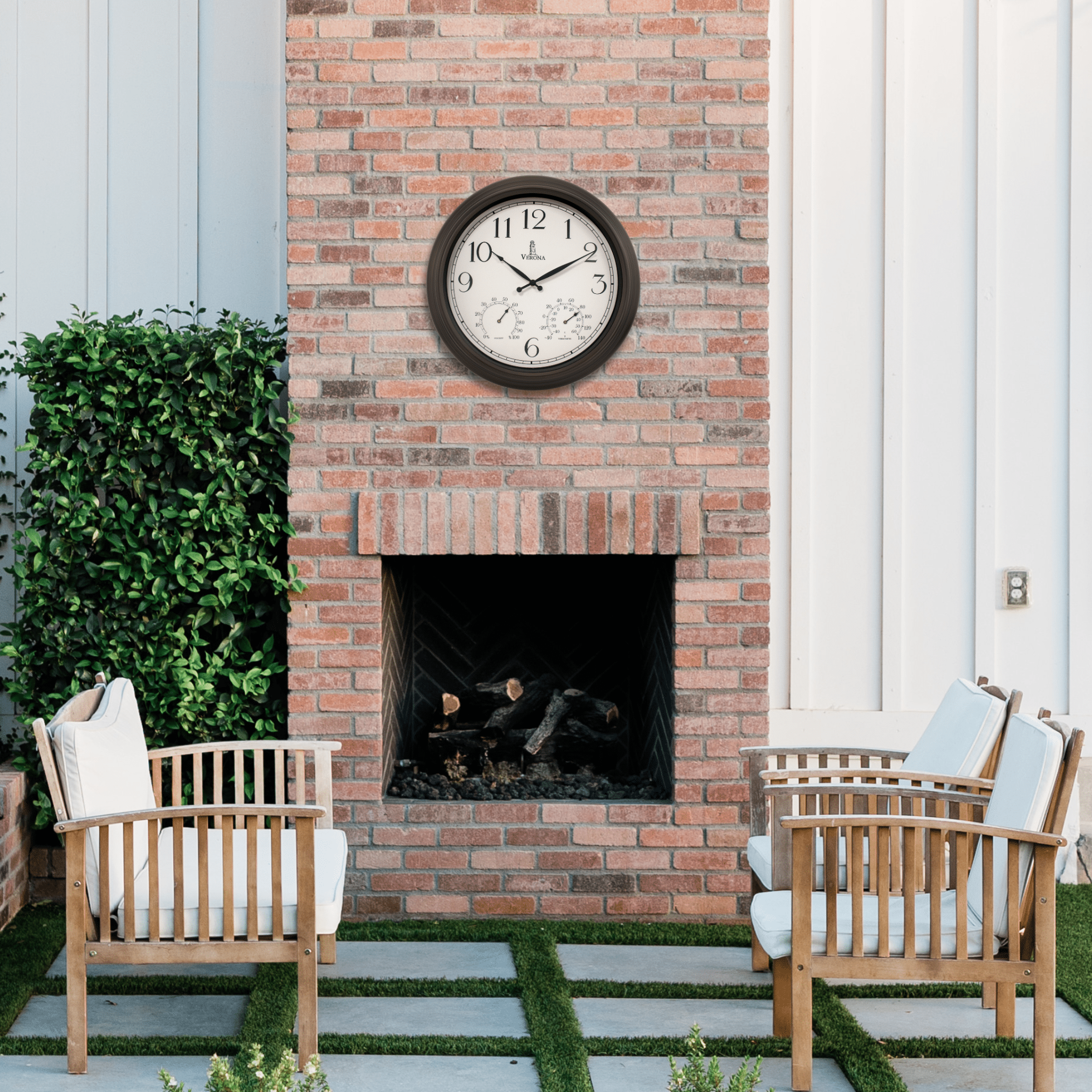 Outdoor Clock for Patio Large Waterproof with Thermometer - Black 18 inch Indoor Outdoor Clock with Temperature and Humidity for Wall - Weatherproof, Accurate & Easy to Read for Pool, Patio & Garden