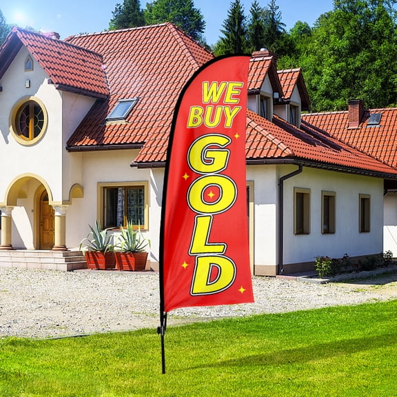 QSUM Gold Sign Feather Flag with Pole Kit,7FT Gold Decoration Display, Gold Business Sign,Gold Swooper Flag