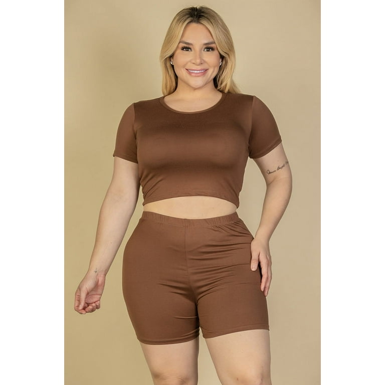 Brown Crop Top and Shorts Ensemble Brown Crop Top and Shorts Ensemble