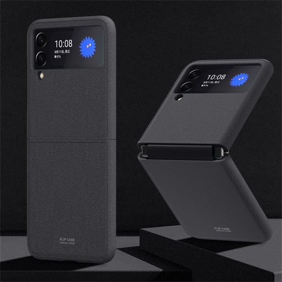 SaniMore for Samsung Galaxy Z Flip 3 6.7" Folding Hinge Fluffy Paint Case, Rugged PC Anti-Fingerprint Anti-Scratch Full Body Protective Case for Samsung Z Flip 3 Women Men, Black