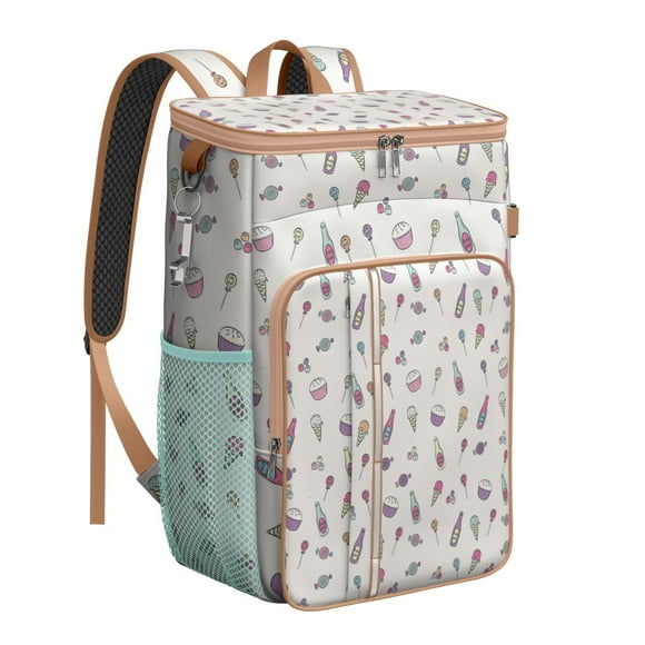 20L Insulated Cooler Backpack for Ice Cream & Dessert - Leakproof Food Pattern Soft Cooler Bag for Summer Picnics, Camping & Beach