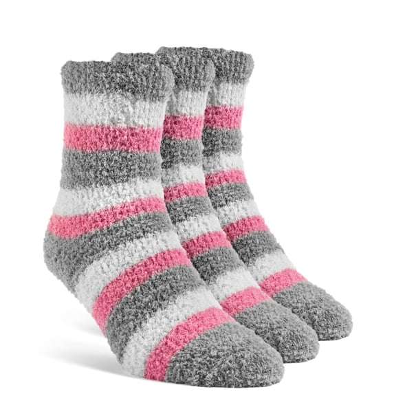 YolBer Women's Striped Fluffy Quarter Fuzzy Socks - 3 Pairs