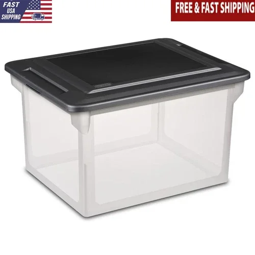 File Storage Box Hanging Files Organized Home Office Stacking Lid Clear Base New