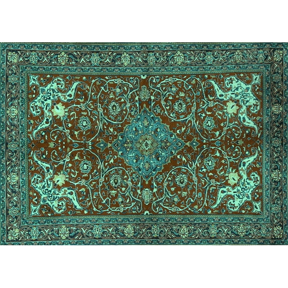 Ahgly Company Indoor Rectangle Persian Turquoise Blue Traditional Area Rugs, 8' x 12'