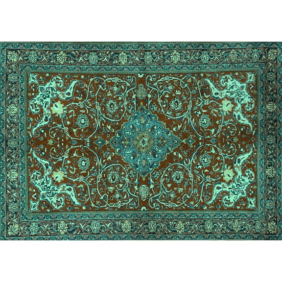 Ahgly Company Machine Washable Indoor Rectangle Persian Turquoise Blue Traditional Area Rugs, 5' x 7'