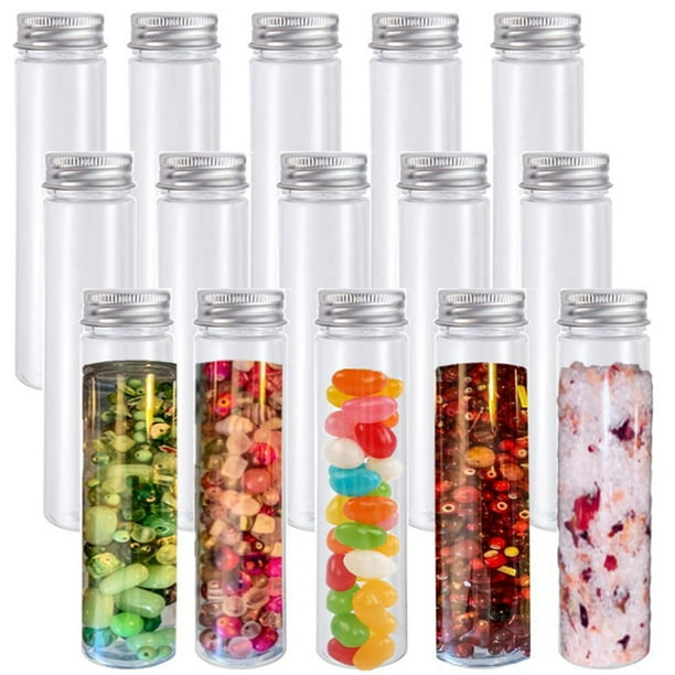 15Pcs 110Ml Plastic Test Tube,Clear Flat Test Tubes,with Screw Caps
