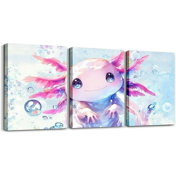 Hieng Kids Cute Axolotl Wall Painting Posters and Prints Ocean Sealife Picture Wall Decor Kawaii Animal Canvas Wall Art for Living Room Bedroom Girls Princess Beach Bathroom Wall Art Unframed