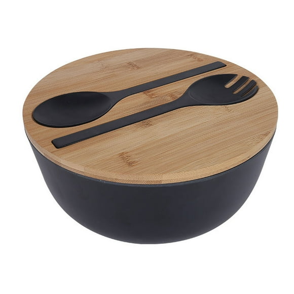 Bamboo Fiber Salad Bowl with Servers Set Large 9.8inches Nature Bamboo Mixing Bowl with Servers with Lid Spoon and Fork for Fruits ,Salads and Vegetables