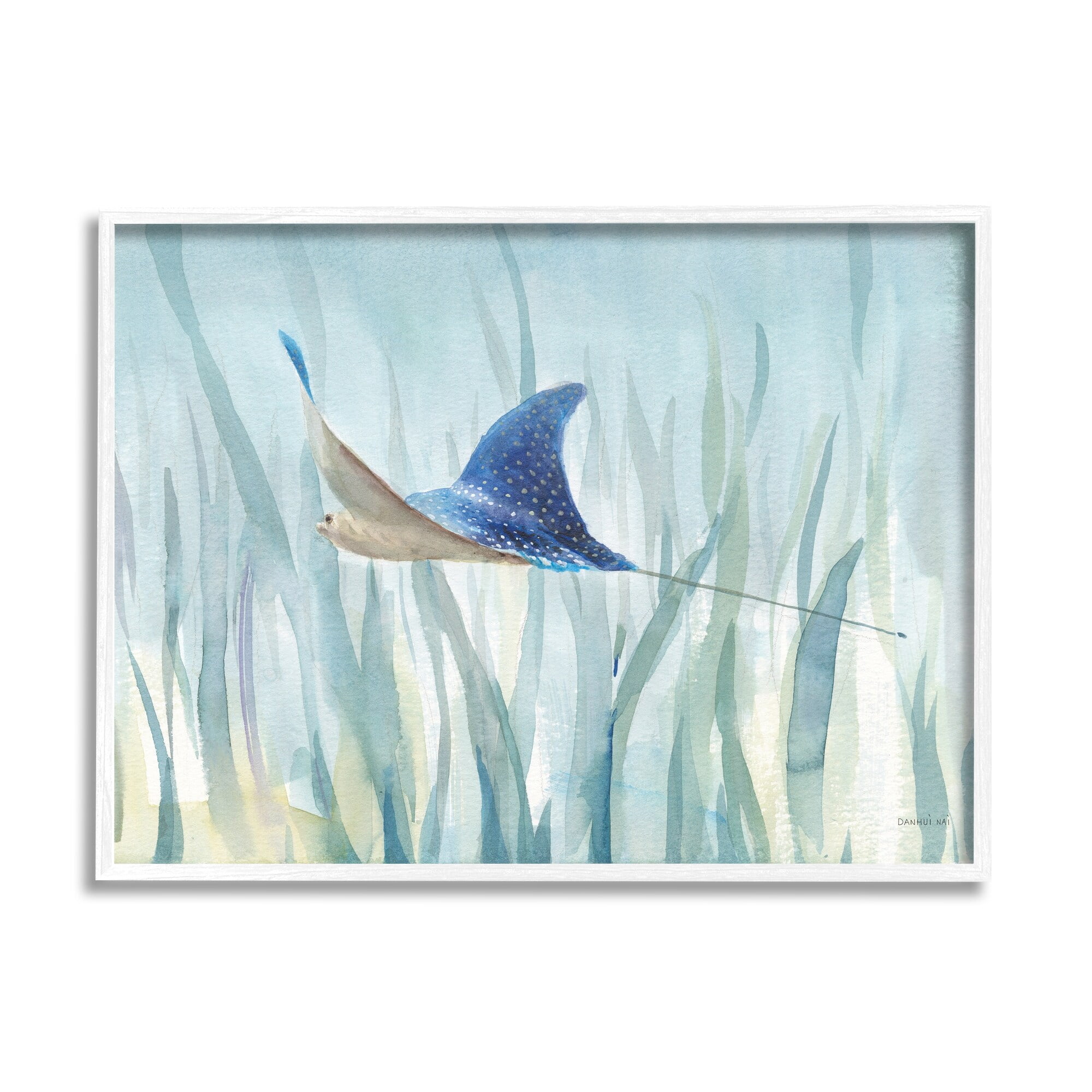 Stupell Industries Stingray Aquatic Animal Ocean Blue Spotted Sea Creature, 20 x 16, Design by Danhui Nai