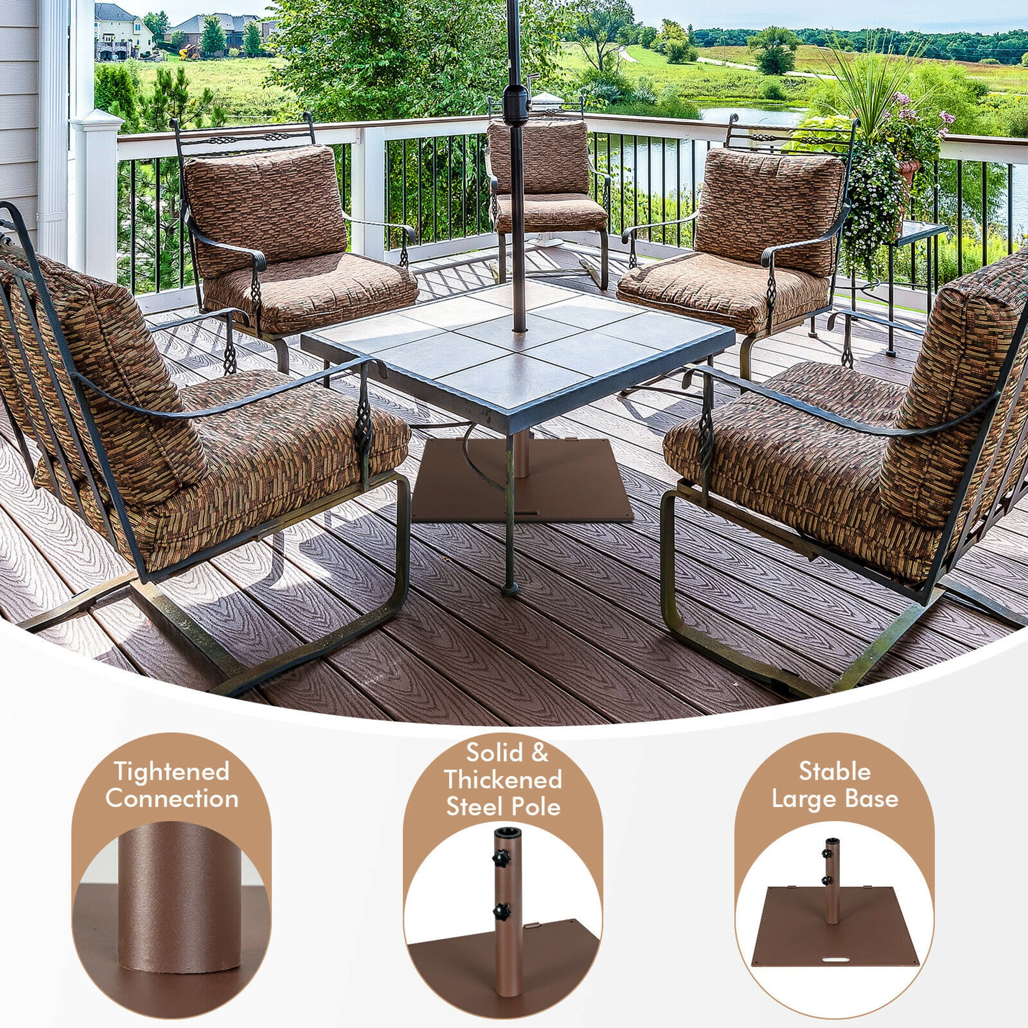 Gymax 50 LBS Patio Umbrella Base Stand 24'' Outdoor Square Market Handle Wheel