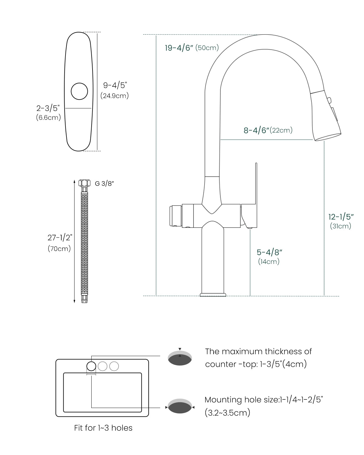 APPASO Brushed Nickel 3-Way Kitchen Faucet with Water Filter Connection, Commercial Single Handle High Arc, SUS304 Stainless Steel 3 in 1 Sink Faucet (Without Filtration Device)