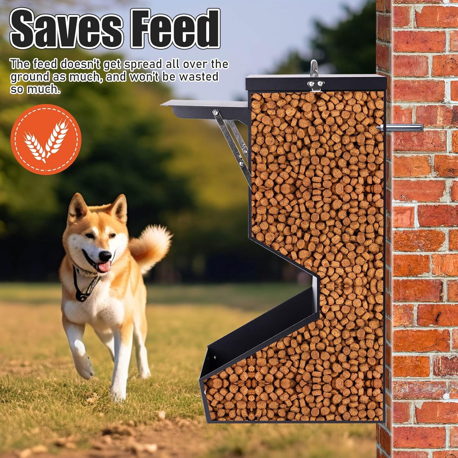Outdoor Automatic Dog Feeder Large Breed 25 lbs, Galvanized Gravity Feeder for Dogs Metal Self Feeding Dog Food Dispenser Hanging Pet Food Feeders for Dogs Chickens and Farm Animals