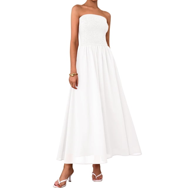 Vestido de invitada de boda PRETTYGARDEN Tube Top Maxi White XXL
