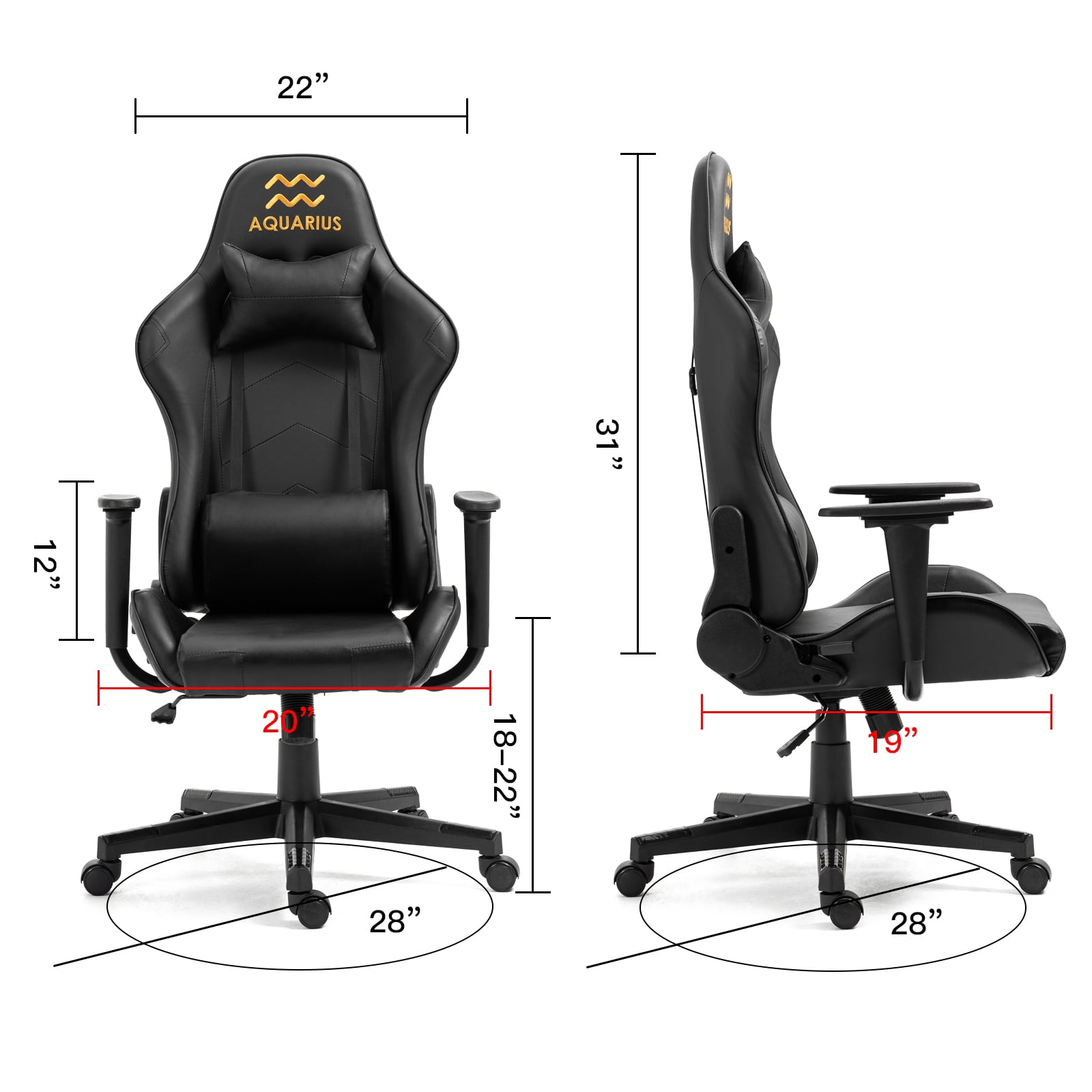 Gaming Chair with Zodiac Star Sign, Aquarius Astrology Logo Ergonomic Computer Chair with Headrest Lumbar Support Recliner Height Adjustable Swivel Office Desk Chair, Constellation