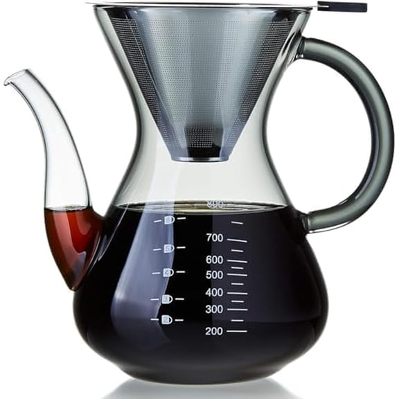 - Pour Over Coffee Maker with Double Stainless Filter 27 fl oz, Thickened Heat-Resistant Borosilicate Glass Pour Over Coffee Dripper, Stovetop Safe