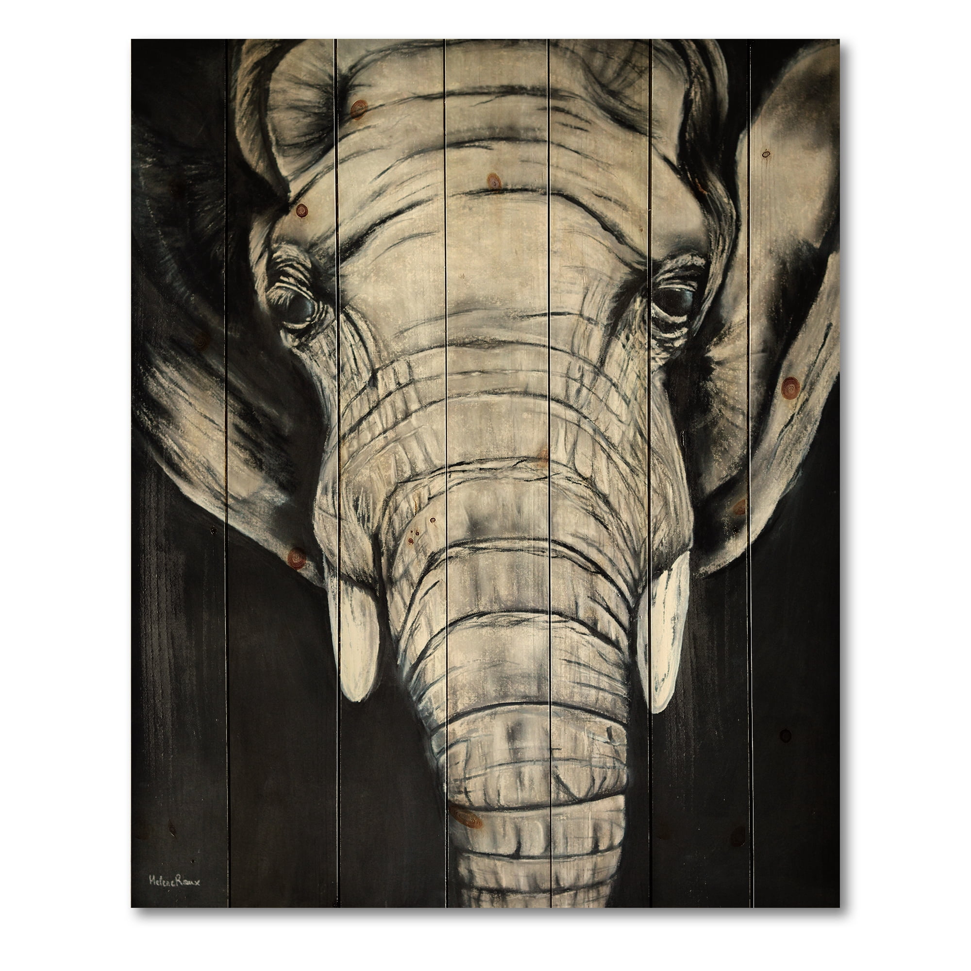 Designart 'The Close Up Portrait Of An African Elephant' Farmhouse Print on Natural Pine Wood