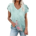 thumbnail image 2 of Babysbule Womens Summer Tunics Tops Short Sleeve Casual Floral Print T-Shirts V Neck Loose Comfy Tee Fashion Cute Blouse, 2 of 4