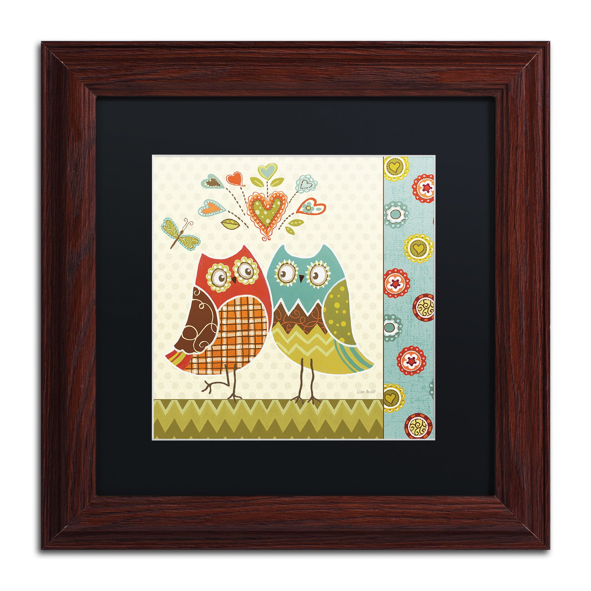 Trademark Fine Art "Owl Wonderful II" Canvas Art by Lisa Audit, Black Matte, Wood Frame