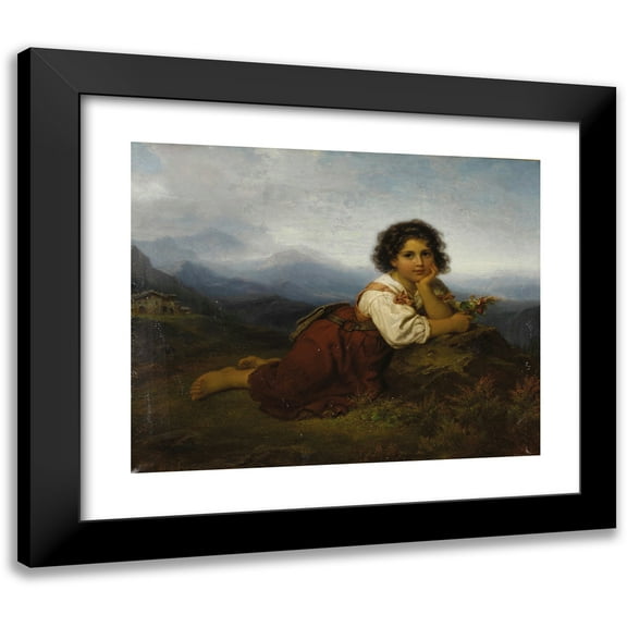 Friedrich Dürck 14x12 Black Modern Framed Museum Art Print Titled - Young Girl with Flower (1873)