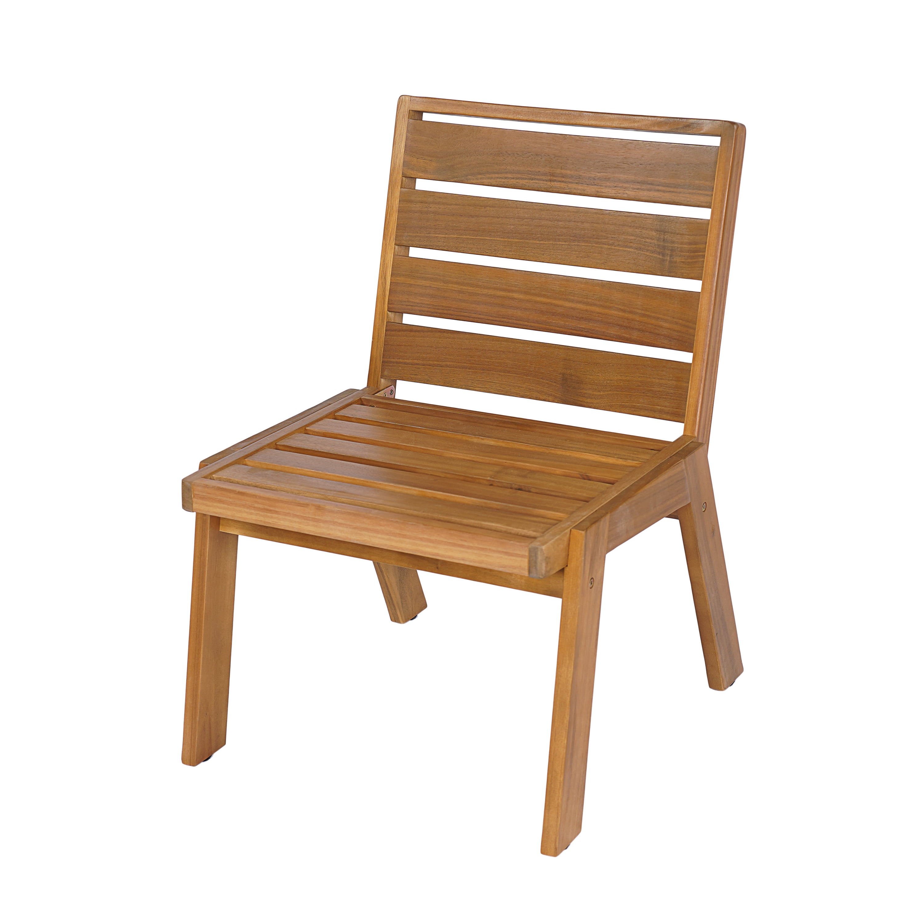 Set of 2 Outdoor Dining Chairs with Acacia Wood Frame and Beige Washable Cushions, Armless Patio Chairs and Garden Seating for Backyard, Teak Finish