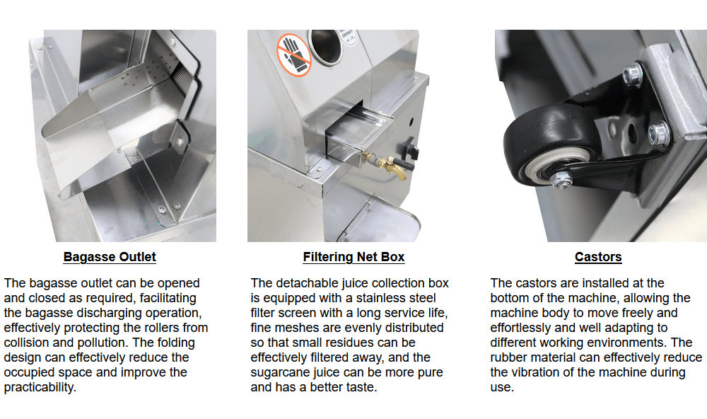 3-Roller Sugarcane Juicer Extractor Machine Vertical Type Knob Adjustment 110V 750W