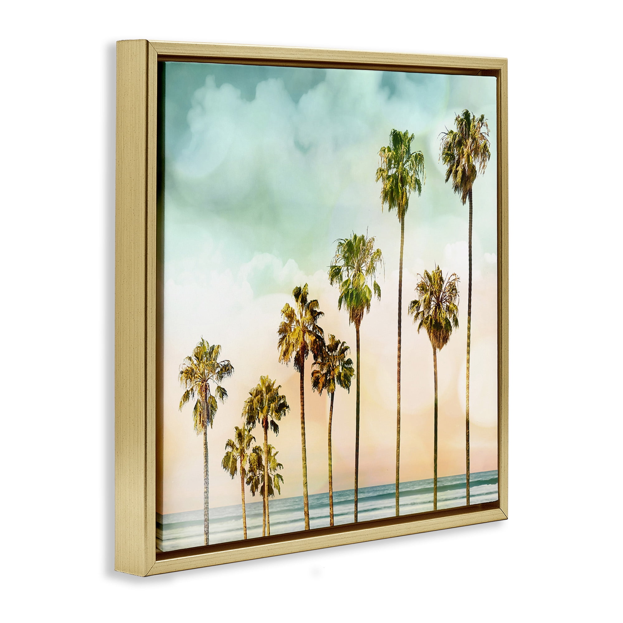Stupell Industries Tropical Beach Palm Trees Nature Photography Gold Floater Framed Canvas Art Print Wall Art, 25 x 25