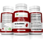 Iron Booster - Dietary Supplement for Women with Vitamin C, B12 & Folic Acid - Boost Red Blood Cell Production- Best Iron Supplements for Anemia - Raw Iron Vitamins 60 Capsules