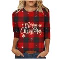 thumbnail image 2 of Fiudx Tops para Mujer Camiseta de Manga 3/4 con Cuello Redondo y Estampado Navideño para Mujer, Jersey con Cuello Redondo, Top/Camisa de Manga Larga con Cuello Redondo, 2 of 5