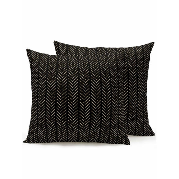 Waterproof Outdoor Throw Pillows with Inserts 16"x16" Set of 2, Black Yellow Geometric Soft Decorative Pillowcases for Couch Bedroom, Modern Abstract Art Striped Pillow Covers for Sofa Living Room