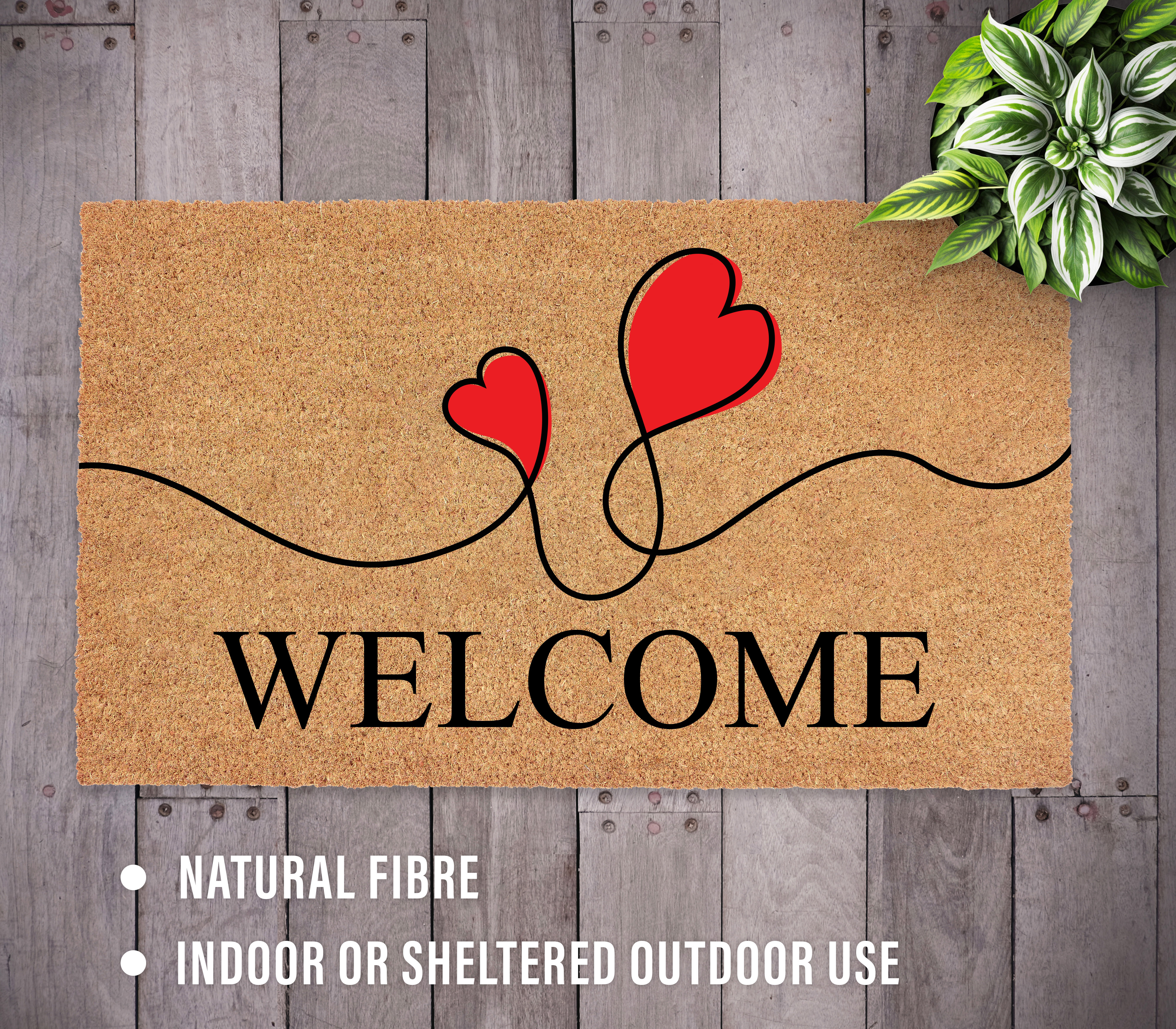 Heart Doormat EVA-20261830 – Valentine’s Day Front Porch Decor, Outdoor Coir Welcome Mat, Romantic Heart Door Rug for Entryway, Home & Patio