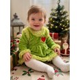 thumbnail image 4 of Cjfdfy Newborn Baby Girl Christmas Fall Outfit Romper Red Heart Embroidery Green Dress Long Sleeve O Neck Plush Trim Bodysuit Infant Cute Christmas Cosplay Fall Winter Outfit, 4 of 9