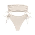 thumbnail image 5 of Women’s Ribbed Bandeau Bikini Set with Adjustable Side Tie Bottoms Strapless Top Two Piece Swimsuit Swimwear for Beach Pool White L, 5 of 5