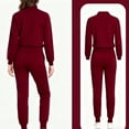 thumbnail image 4 of ASDFVBKG Scrubs for Women Long Sleeve Zipper Collar Scrub Tops & Jogger Pants Pockets Nursing Uniform Solid Drawstring for Women Scrub Suit Wine XL, 4 of 4
