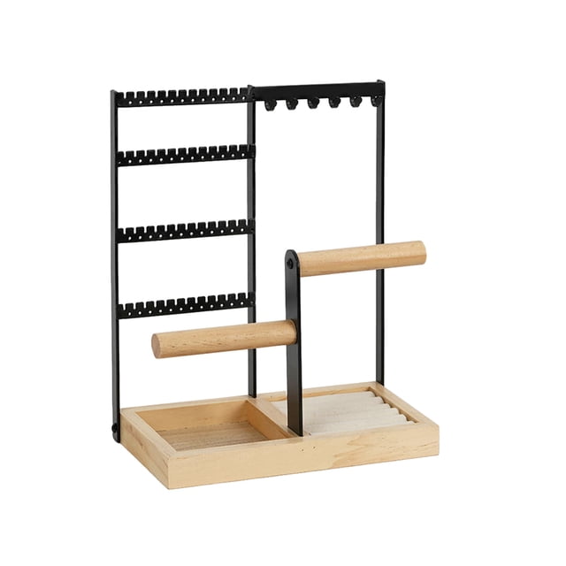 Jewelry Display Holder Metal Wood Necklaces Rings Hanging Rack Organizers Metal Wood Large Capacity Jewelry Organizer Jewelries Stand Bracket Home Black