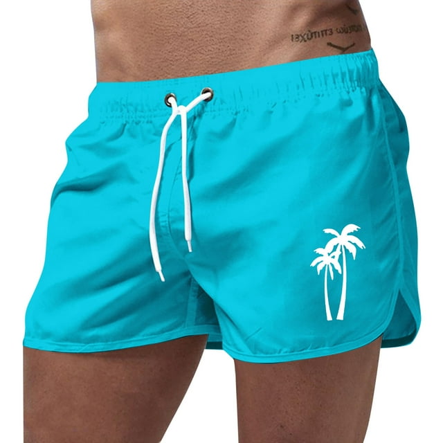 UANWENN Shorts de Bain d'Été pour Hommes Mode Sports de Plage Voyage Polyester Imprimé Cocotier Coloré Shorts de Compression pour la Natation Extensible 4 Directions