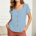 thumbnail image 7 of cocolona Summer Womens Linen Square Neck Tops Button Down Short Sleeve Casual Shirts Trendy Solid Color Blouses, 7 of 7