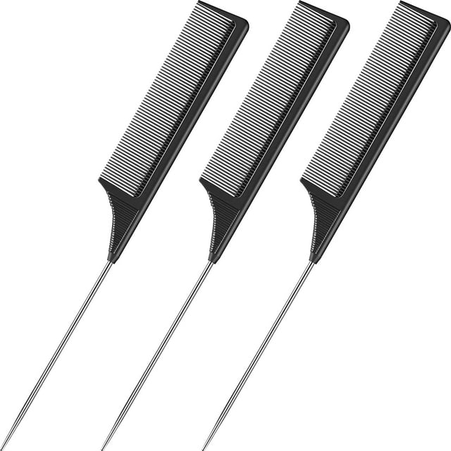 3 Packs Peigne Queue de Rat Broche en Acier Peigne Queue de Rat Fibre de Carbone Résistant à la Chaleur Peignes Taquiner avec Queue de Pie en Acier Inoxydable