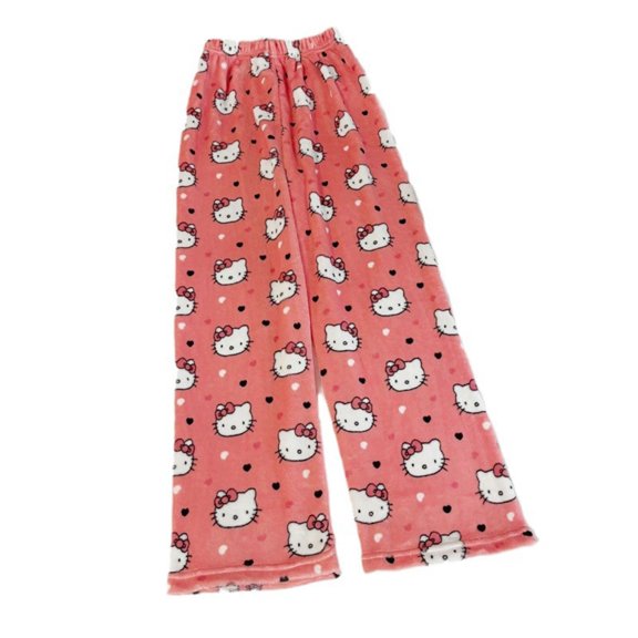 Womens Pyjamas Flannel Trousers, Anime Cartoon Casual Trousers Autumn Winter, Cozy, Warm, Loungewear, Sleepwear, Elastic Waist