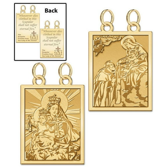 Picturesongold.Com Double Sided Scapular Religious Medals Necklace Pendants Set - 3/4 inch x 1 inch in Solid 14K Yellow Gold