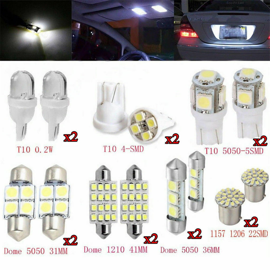14 PCS White LED Bulb Lights for T10 192 & 31mm 578 Map Dome Kit Replacement