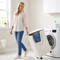 thumbnail image 5 of Slim Rolling Laundry Hamper With Wheels, 65L Narrow Woven Fabric Foldable Foldable Dirty Garments Basket With Lid For Small Spaces, 5 of 6