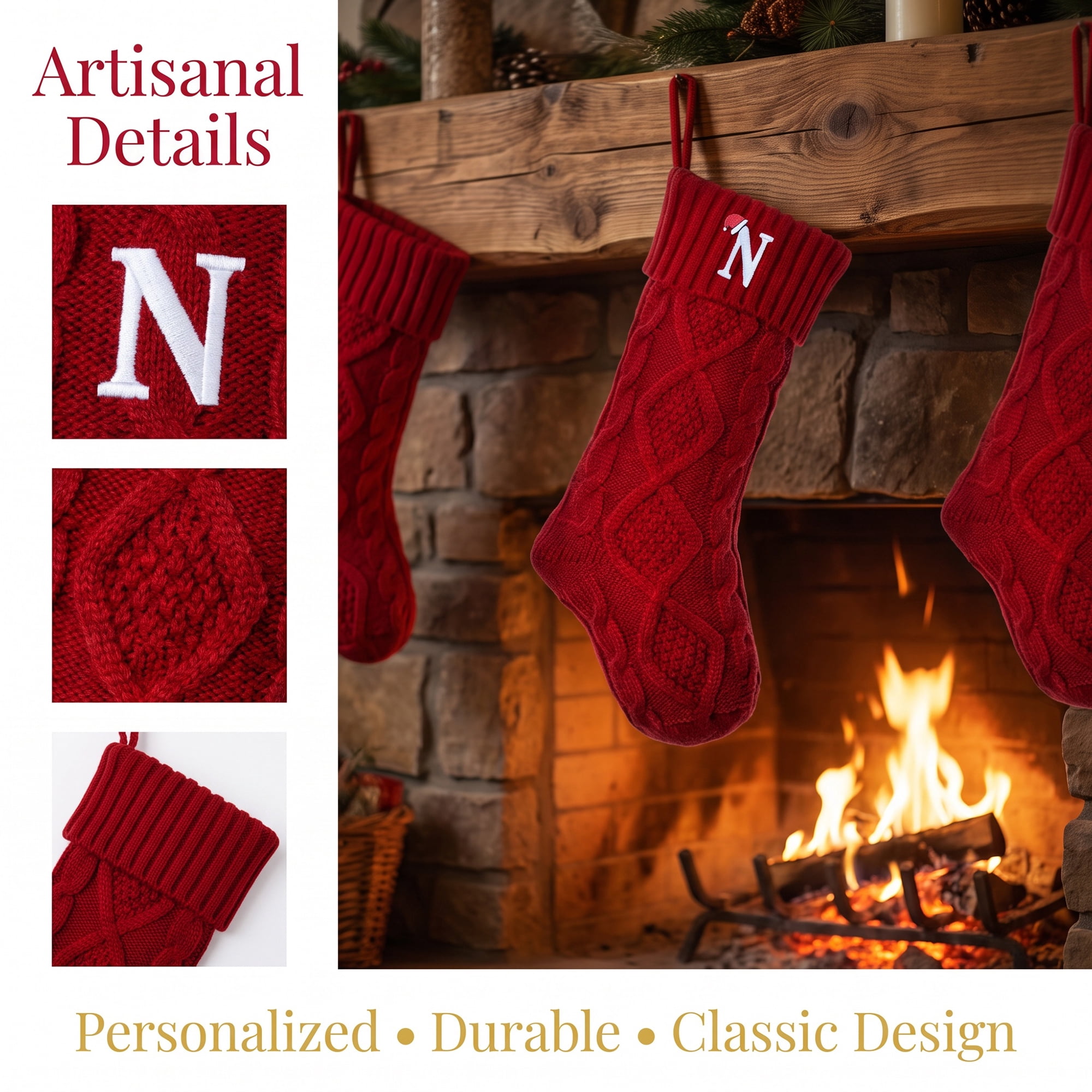 Unique Bargains Canine Bone Christmas Stocking Luxury Puppy Holiday Keepsake Sack Red Letter N 17"